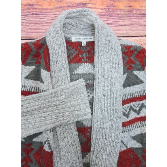 Cupcakes & Cashmere Womens Sweater Small Tribal Pattern Open Front Cardigan - Picture 4 of 7